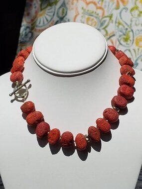 A.S.‎ Israel 16" red, sponge coral & .925 sterling necklace